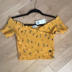 Brand New Off the Shoulder Yellow Floral Crop Top